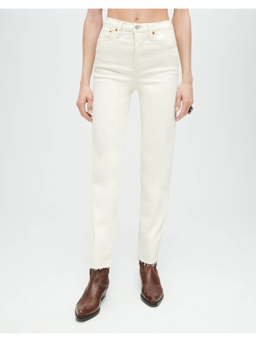 RE/DONE 70s Stove Pipe High Rise Straight Leg Jeans White Size 31